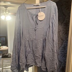 Gray Tie Front Long Sleeve Blouse
